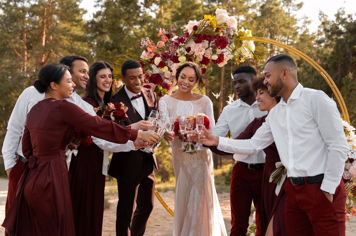 people-enjoying-burnt-orange-wedding